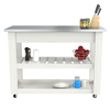 Inval Kitchen Cart in White with Stainless Steel top 46.8 in. W x 33.8 in. H x 19.7 in. W CR-1307